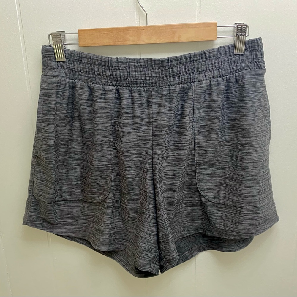 Marled Heather Gray Women's Running Shorts with front patch pockets